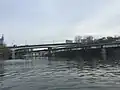 As viewed from a kayak on the Schuylkill River. The MLK Drive Bridge is the lower of the two.