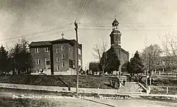 St. Boniface School (left) and Church (right) ca. 1913