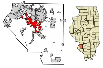 Location of Belleville in St. Clair County, Illinois