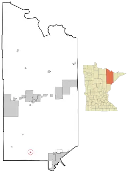 Location of the city of Brookston within Saint Louis County, Minnesota