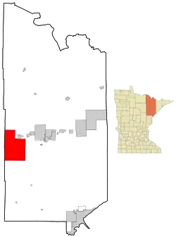 Location of the city of Hibbing within Saint Louis County, Minnesota