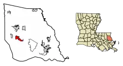 Location of Mandeville in St. Tammany Parish, Louisiana