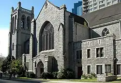 A large, stone church.