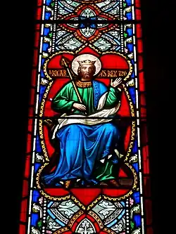 Stained glass window image of Saint Richard in St Ricarius Church, Aberford