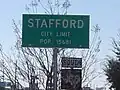 Entry sign for Stafford, Texas on FM 1092