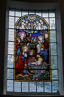 Stained glass window at Holy Trinity Gosport showing the adoration of the Christ Child