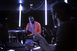 Ste Simpson performing with Robinn in 2015 at the Slaughtered Lamb music venue in Clerkenwell, London.