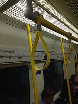 Straps inside a London Underground train
