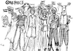 Oda's initial concept art for the Straw Hat Pirates.