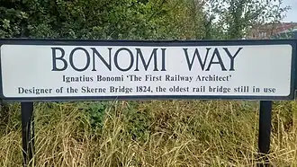 Darlington street name commemorating Bonomi as architect of the Skerne Bridge