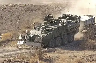 An M1132 engineer squad vehicle (ESV) issued to combat engineer squads in the US Army Stryker brigade combat teams