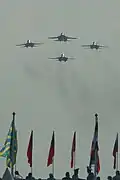 Su-34s flying over Zhukovsky Airbase in 2012.