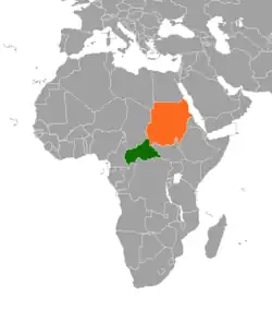 Map indicating locations of Central African Republic and Sudan