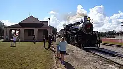 A Sugar Express excursion train arriving at the depot museum