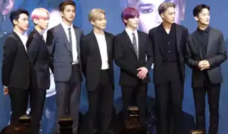 SuperM in October 2019 From left: Ten, Baekhyun, Lucas, Taemin, Taeyong, Kai, and Mark