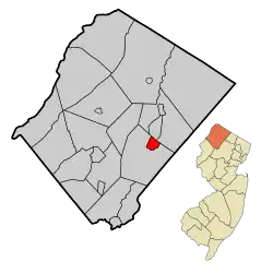 Map of Ogdensburg in Sussex County. Inset: Location of Sussex County in New Jersey.