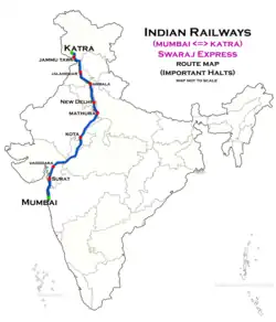 Swaraj Express (Mumbai Bandra–Vaishnodevi Katra) route map