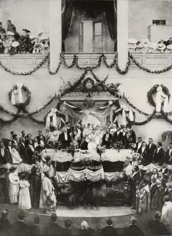 Prince Alexander is sworn in as King of Greece after the abdication and departure of his father in June 1917. Venizelos is present on the podium, to the King's right.