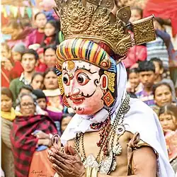 Dancer dressed as Shveta Bhairava from Bhaktapur, Nepal.