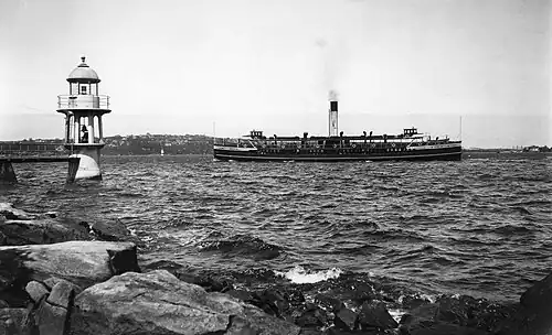 Rounding Bradleys Head in her as built form with original wheelhouses and open upper decks