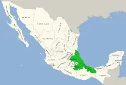 Symphyotrichum schaffneri distribution map: Mexico — Hidalgo, Puebla, and Veracruz.