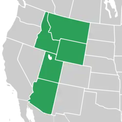 Symphyotrichum welshii native distribution map: US — Arizona, Idaho, Montana, Utah, and Wyoming.