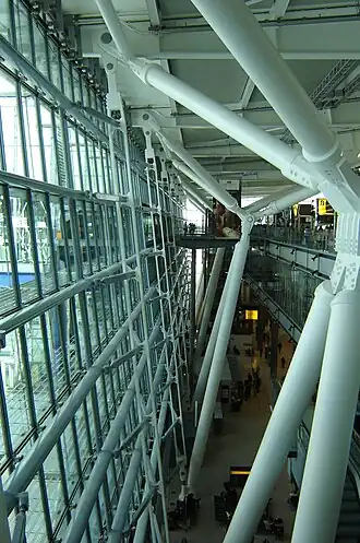 Exposed trusses inside Heathrow Airport's Terminal&nbsp;5, 2008