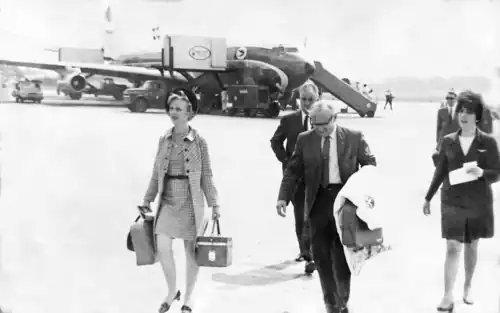 TWA's & Heathrow's AOC Chairman Larry Lotito arriving at Heathrow