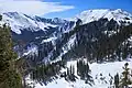 Taos Ski Valley with top of Lake Fork Peak visible in upper right corner behind Kachina Peak