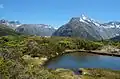 Left to right: Ngatimamoe Peak, Pyramid Peak, Mount Suter, Mount Christina, Mount Crosscut.