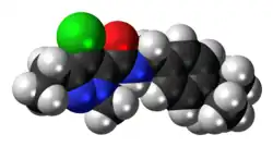 Space-filling model of the tebufenpyrad molecule