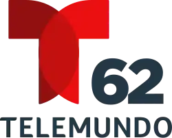 The Telemundo network logo, a T with two circular overlapping components. To the right and under the T, the number 62. Beneath it, in a sans serif, the word Telemundo.