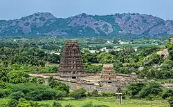 On the Rajagiri - Two granaries, a magazine,flagstaff, Ranganatha temple, Kamalakanniamman temple and the sacrificial slab in front of it, a big cannon, a treasury and an audience hall.