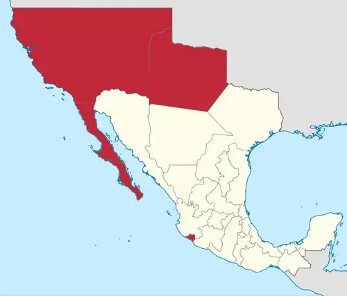 The territories of Mexico in 1824 (red).