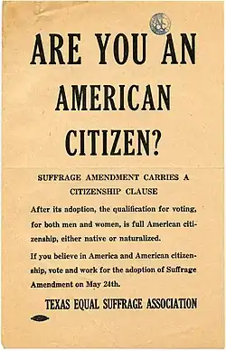 Broadside distributed by the Texas Equal Suffrage Association