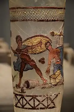 Achilles on Skyros, detail of tall Roman goblet, found in Koln, Germany, a major glass-making centre, 3rd century