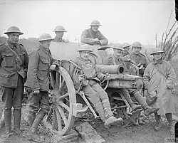 Gunners of the Royal Marine Artillery by a captured German 105&nbsp;mm FH 98/09 field howitzer during the Battle of Arras, April 1917.