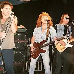Vocalist Tyrone Coates, bassist Alan Lancaster and guitarist John Brewster of The Bombers - Crows Nest Hotel, Sydney Australia - 13 December 1988