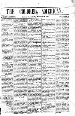 Front page of the December 30, 1865 edition of The Colored American from Augusta, Georgia.