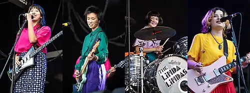 (L–R) Lucia de la Garza, Eloise Wong, Mila de la Garza, and Bela Salazar performing in 2022