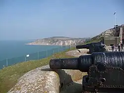 The Needles Old Battery on the Isle of Wight, showing RML 9 inch guns mounted in barbettes.