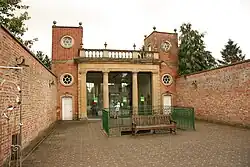 Orangery, fountain and garden wall at Rufford Abbey