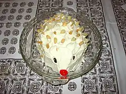 A tipsy cake shaped like a hedgehog