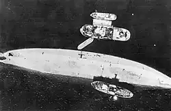 A reconnaissance photo of the capsized German battleship Tirpitz after the 12 November attack.