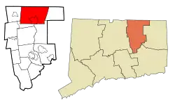 Stafford's location within Tolland County and Connecticut