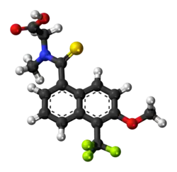 Ball-and-stick model of the tolrestat molecule