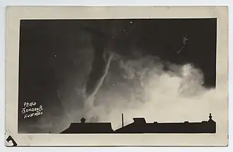 Photographic postcard with a photo of the tornado