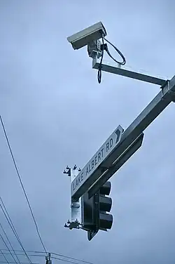 Traffic camera mounted on a traffic light pole at an intersection on the Sturt Highway in Wagga Wagga, Australia.
