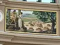 A mural depicting a scene of roman wine making