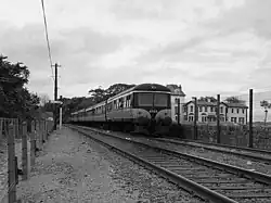 One of CIE's 201 class diesel locomotives approaching Howth Station 3rd of August 1980